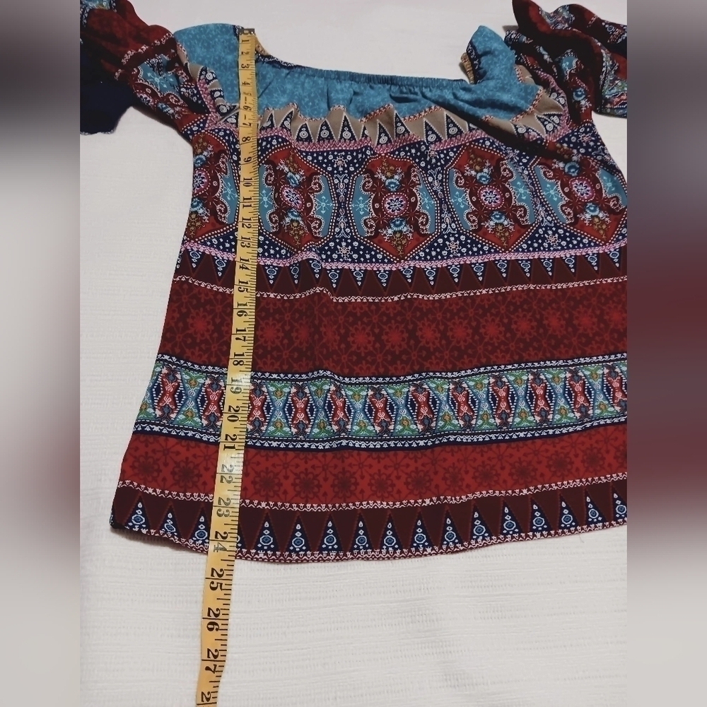 Soulmates Womens Size S Colorful, Cold Shoulder Blouse Long Sleeve - Picture 6 of 9